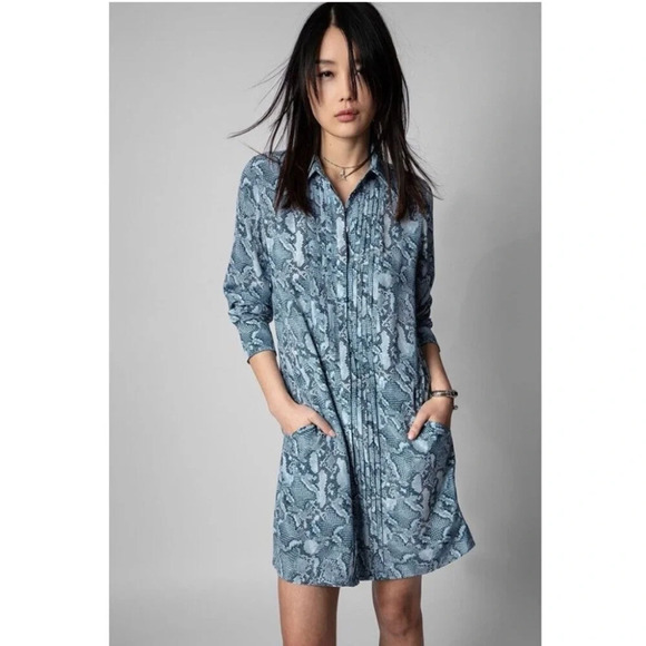 Zadig &‎ Voltaire Rougi CDC Wild Snakeskin Shirt Dress XS - Picture 1 of 12